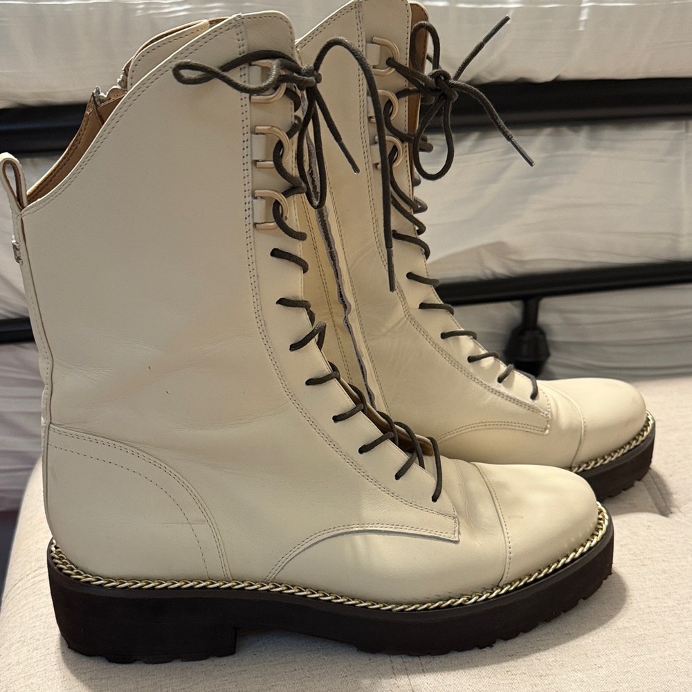Sam Edelman Women's Cream Lace-Up Boots